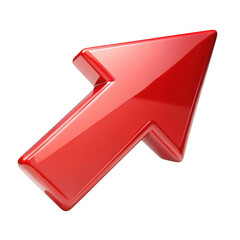 Glossy red arrow icon pointing up and right indicating direction and movement transparent background