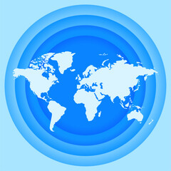international world map isolated on blue background