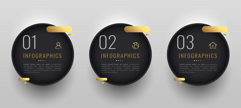 premium three steps for business marketing golden infographic banner