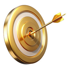 Golden target with arrow successfully hitting the bullseye symbolizing achievement and precision transparent background