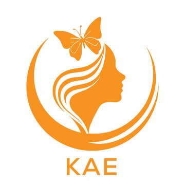 KAE Elegant Woman Beauty Logo with Butterfly. KAE Feminine Hair Salon Branding. KAE Modern Beauty Icon.
