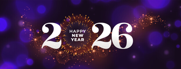 happy new year 2026 firework banner with bokeh effect