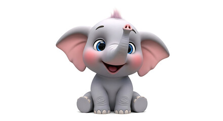 Naklejka premium ELEPHANT 3d happy kawaii character animal cute cartoon for kids white background