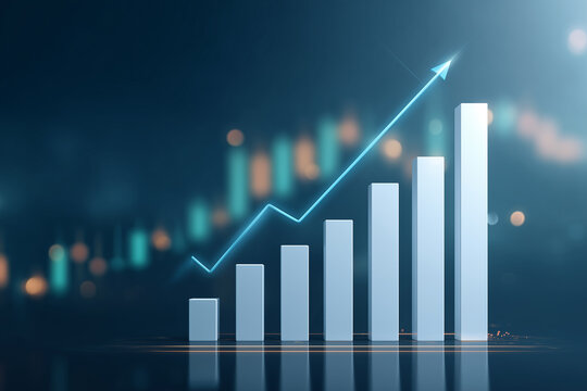 ビジネス成長を示す上昇矢印付きの棒グラフ