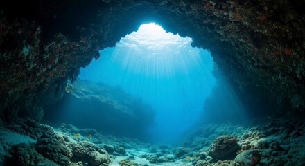 Obraz premium Underwater Cave Entrance - A Glimpse into the Depths.