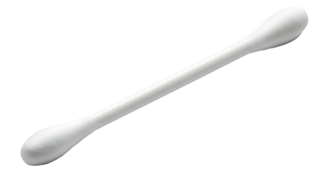 A White Cotton Swab with Two Rounded Ends on a White Background