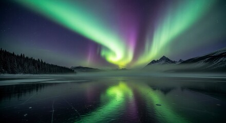 Vibrant Aurora Borealis Dancing Over a Frozen Lake.