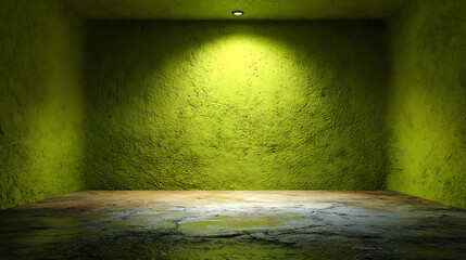 Textured lime walls concrete floor spotlight illumination interior room
