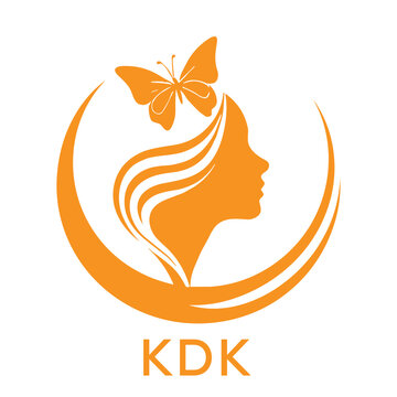 KDK Elegant Woman Beauty Logo with Butterfly. KDK Feminine Hair Salon Branding. KDK Modern Beauty Icon.
