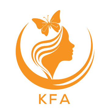 KFA Elegant Woman Beauty Logo with Butterfly. KFA Feminine Hair Salon Branding. KFA Modern Beauty Icon.
