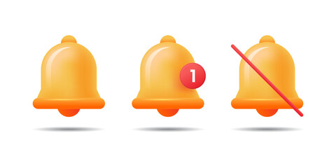 Glossy orange notification bells in three states: normal, alert, and muted.