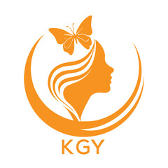 KGY Elegant Woman Beauty Logo with Butterfly. KGY Feminine Hair Salon Branding. KGY Modern Beauty Icon.
