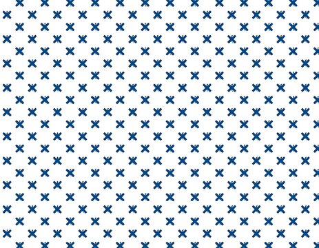 Repeated small blue cross patterns against a white background