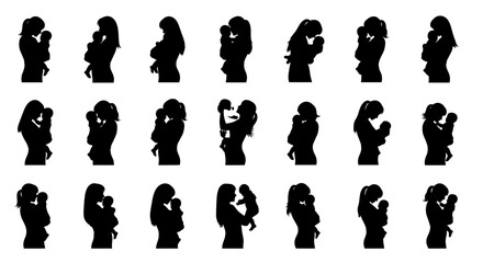 Motherhood silhouettes: loving women cradling their infants with care
