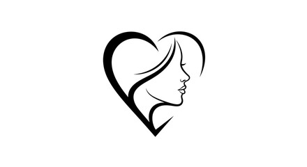 Stylized woman profile in heart shape, love and beauty concept