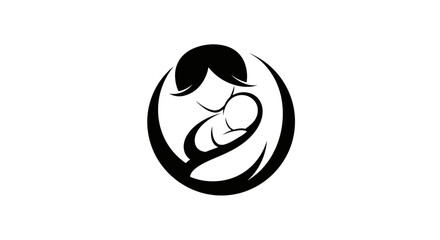 Mother and child silhouette symbol of loving care and family bond
