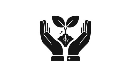 Caring hands protect new seedling growth icon, environmental support