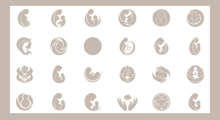 Maternity and pregnancy icon set, mother and baby care symbols.