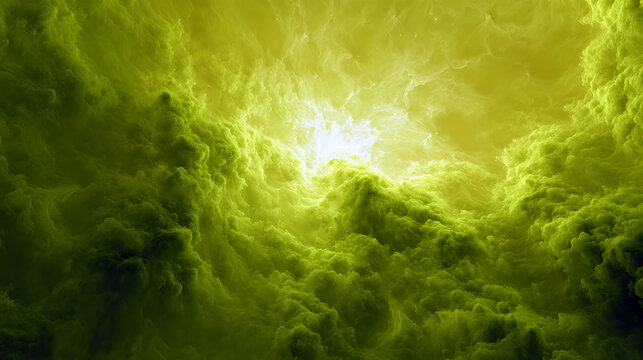 Vibrant green nebula swirling with bright light cosmic microscopic