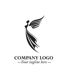 Obraz premium Elegant Angel Woman Silhouette Logo Symbol on White Background