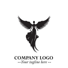 Obraz premium Elegant Angel Woman Silhouette Logo Symbol on White Background