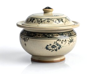 Ornate ceramic serving dish with lid and detailed floral patterns