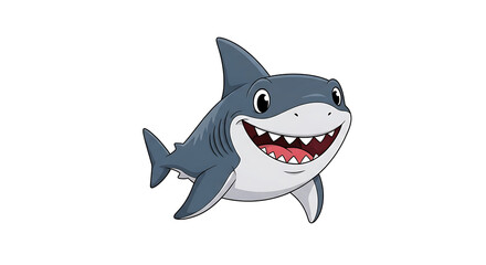 Fototapeta premium shark 3d happy kawaii character animal cute cartoon for kids white background