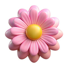 Close up of a vibrant pink daisy flower with a bright yellow center isolated on a black background transparent background