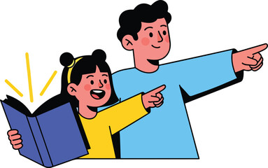 A father and daughter share a moment of discovery and learning from a book