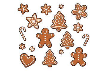 Christmas Gingerbread Elements Vector, Cute Christmas Clipart Pack | Kawaii Santa, Gingerbread, Ornaments, Bells, Holly Leaves, Snow Globe | Holiday PNG Graphics for Stickers & Prints