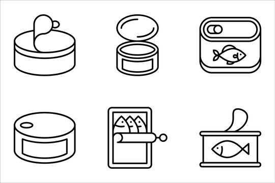 canned food icon set, open tin can icon. vector illustration on white background