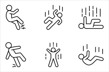 falling person icon set, fall accident icon Simple thin outline, vector illustration on white background