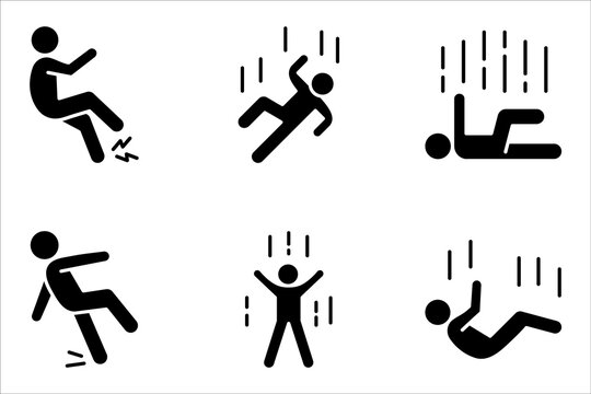 falling person icon set, fall accident icon Simple thin outline, vector illustration on white background