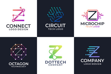 Set of Letter Z logo vector template. Abstract symbol technology