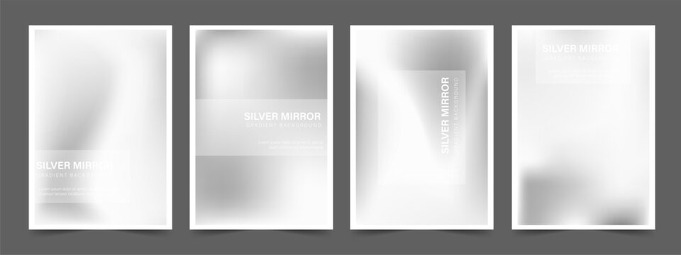 Silver mirror gradient background. Abstract metal surface and shiny foil texture. Smooth steel reflection in modern art. Vector illustration.