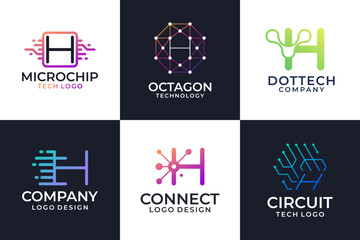 Set of Letter H logo vector template. Abstract symbol technology