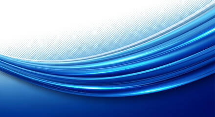 Blue abstract wave design featuring smooth curves with a gradient effect from dark to light blue, complemented by a subtle white dot pattern background.