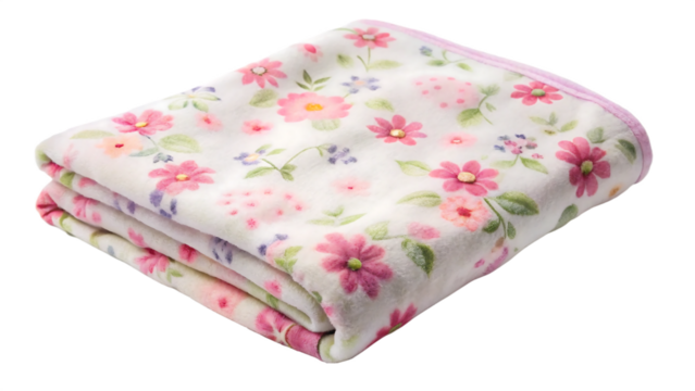 Folded floral baby blanket with pink flowers