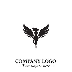 Obraz premium Elegant Angel Woman Silhouette Logo Symbol on White Background