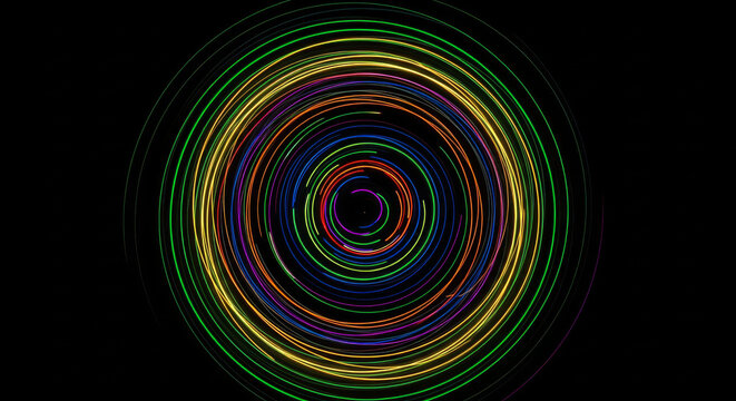 An abstract background featuring concentric circles in a vibrant array of colors including blue, yellow, and green against a dark backdrop. Circular pattern creates depth and visual interest.