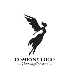 Elegant Angel Woman Silhouette Logo Symbol on White Background