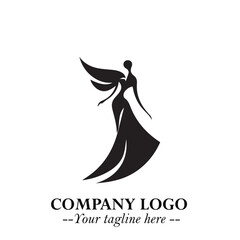 Elegant Angel Woman Silhouette Logo Symbol on White Background