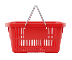 Red shopping basket transparent background cutout png