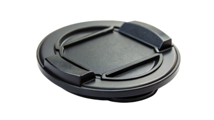 Black plastic camera lens cap for protection