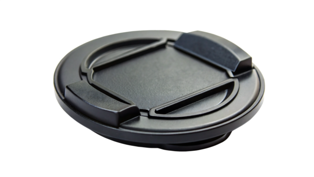 Black plastic camera lens cap for protection
