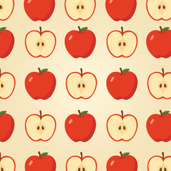 A fresh and vibrant pattern featuring whole apples and half-cut apples, designed in a modern vector style.