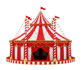 Red and white striped circus tent transparent background cutout png