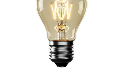 Vintage Edison light bulb with a clear glass enclosure and visible filament isolated on a clean white background ideal for illustrating ideas, concepts, and technological innovation.