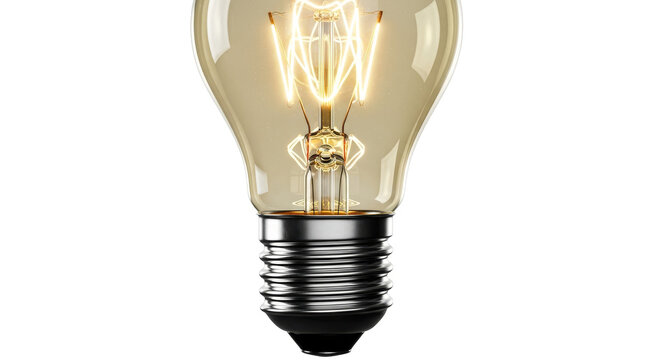 Vintage Edison light bulb with a clear glass enclosure and visible filament isolated on a clean white background ideal for illustrating ideas, concepts, and technological innovation. - Powered by Adobe