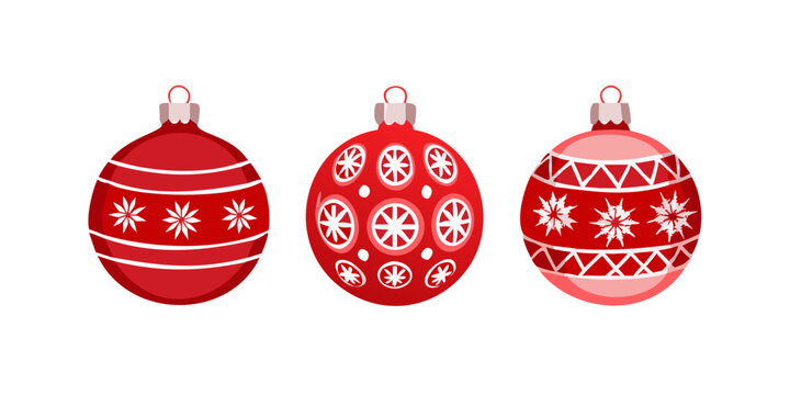 red christmas balls, red christmas baubles, red christmas balls with ribbon - Powered by Adobe